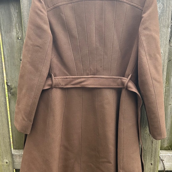 Vintage 60s Wool Coat w/ Fur Collar Pure Virgin Wool Belted Brown Long Coat Anna - Picture 16 of 16